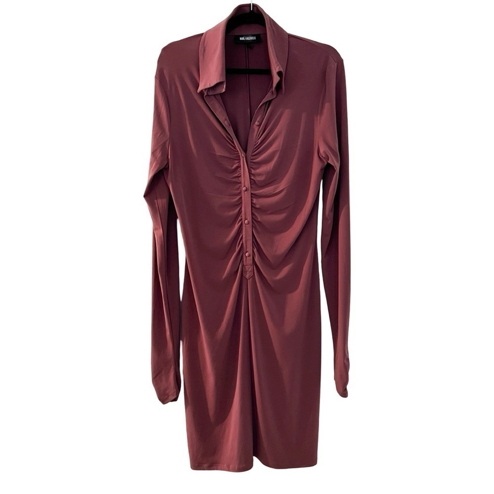 KARL LAGERFELD Bodycon Long Sleeve Warm Brown Midi Dress Sz L